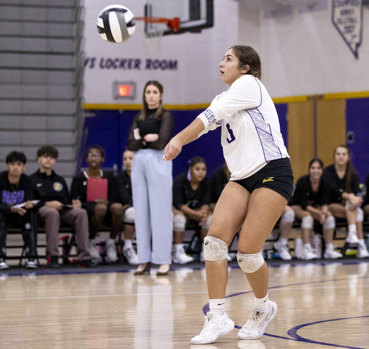 Durango senior Natalia Chomakos (8) competes during the high school volleyball game against Sil ...