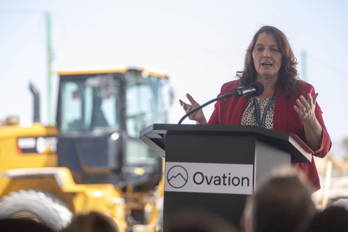 Clark County Commissioner Marilyn Kirkpatrick speaks during the Ovation Development Corporation ...