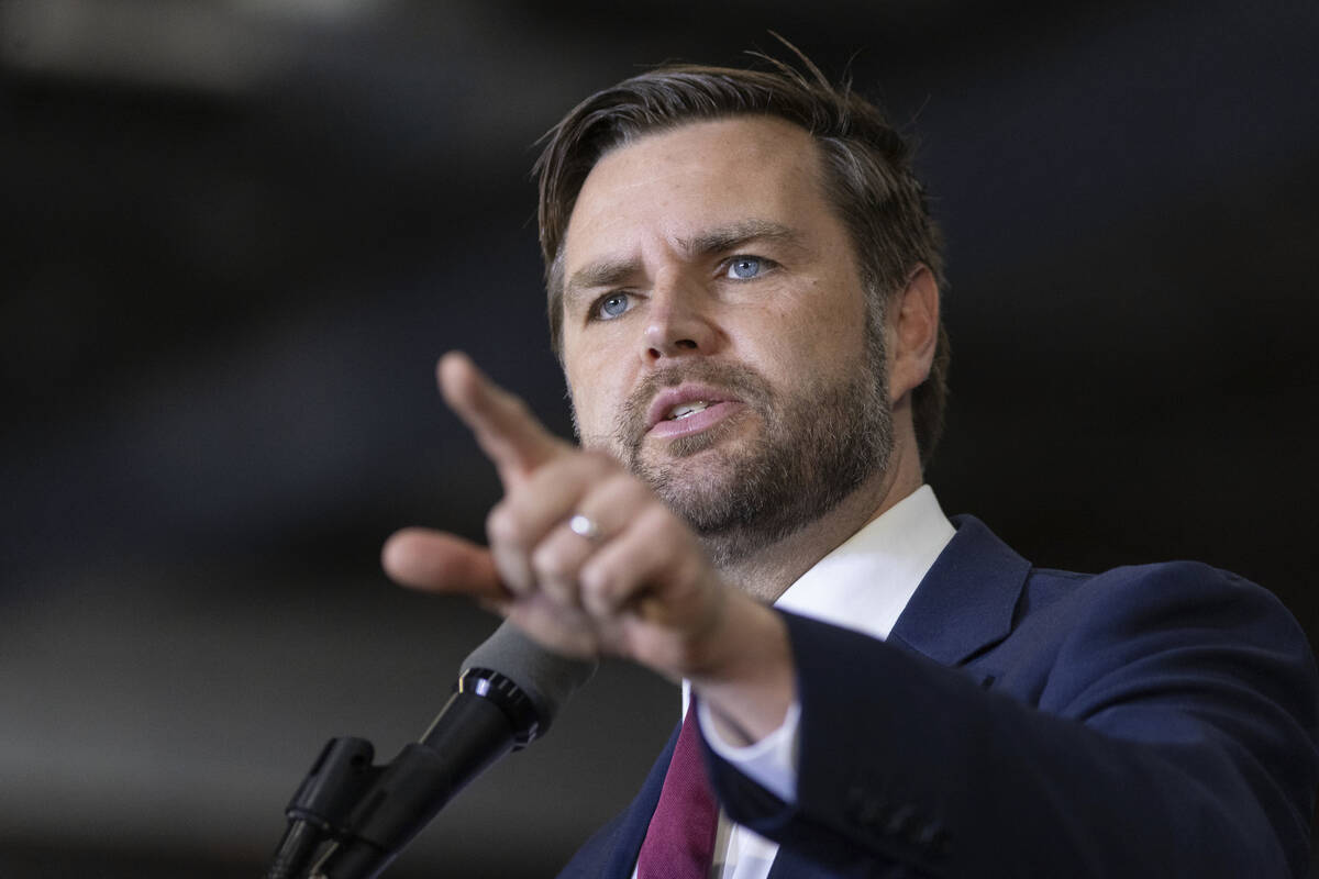 Republican vice presidential nominee Sen. JD Vance, R-Ohio, speaks during a campaign rally Satu ...