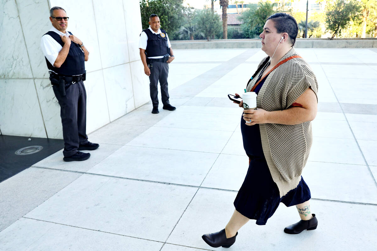 Sheena Siegel, one of Michele Fiore’s daughters, arrives for her mother’s fraud trial at th ...