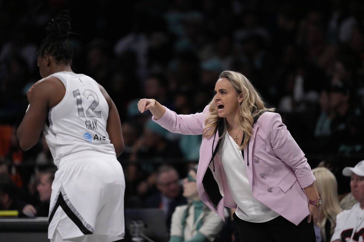 New York Liberty head coach Becky Hammon during the first half of a WNBA basketball semifinal g ...