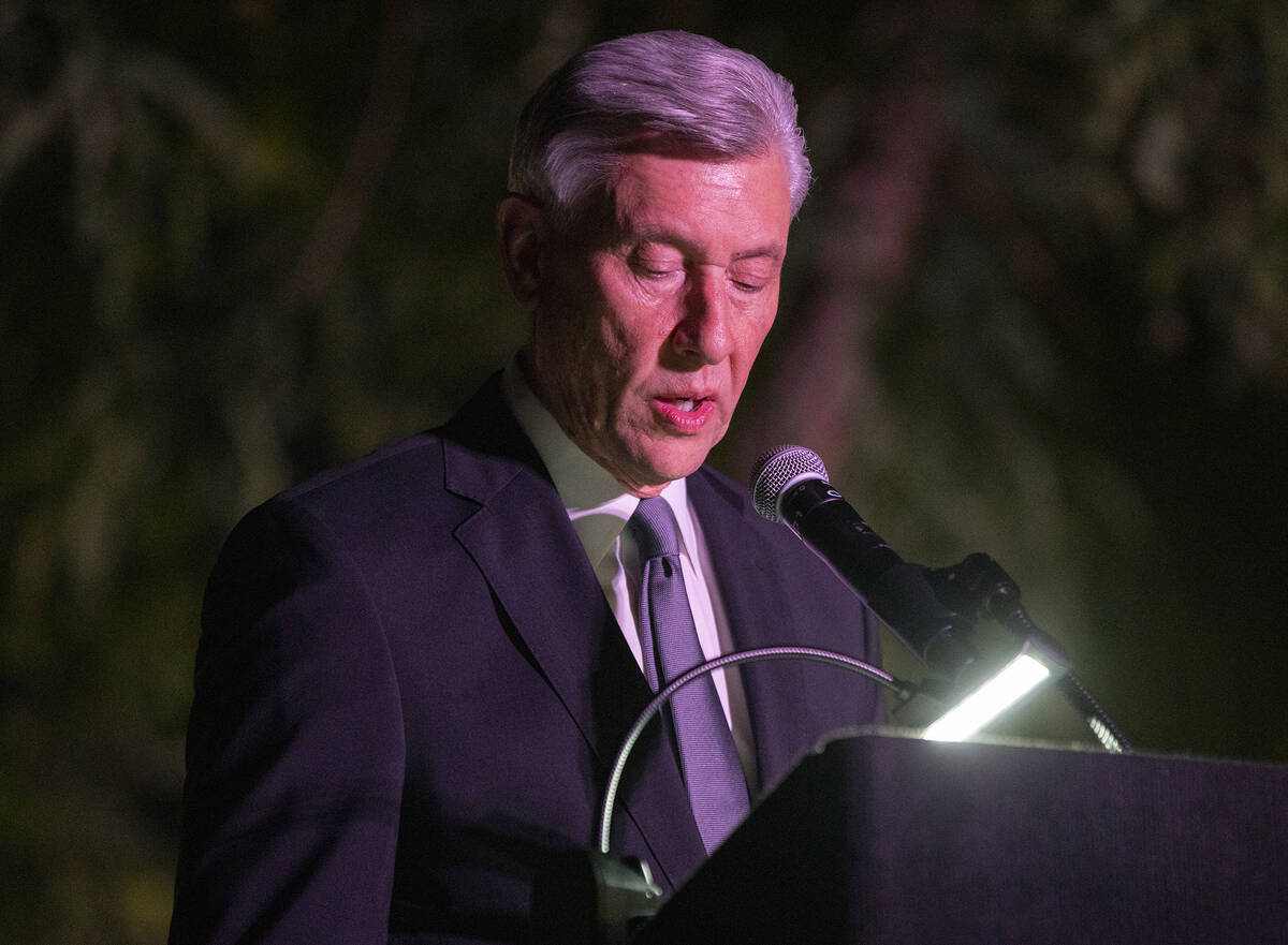 City of Las Vegas Communications Director David Riggleman reads the names of the victims from t ...