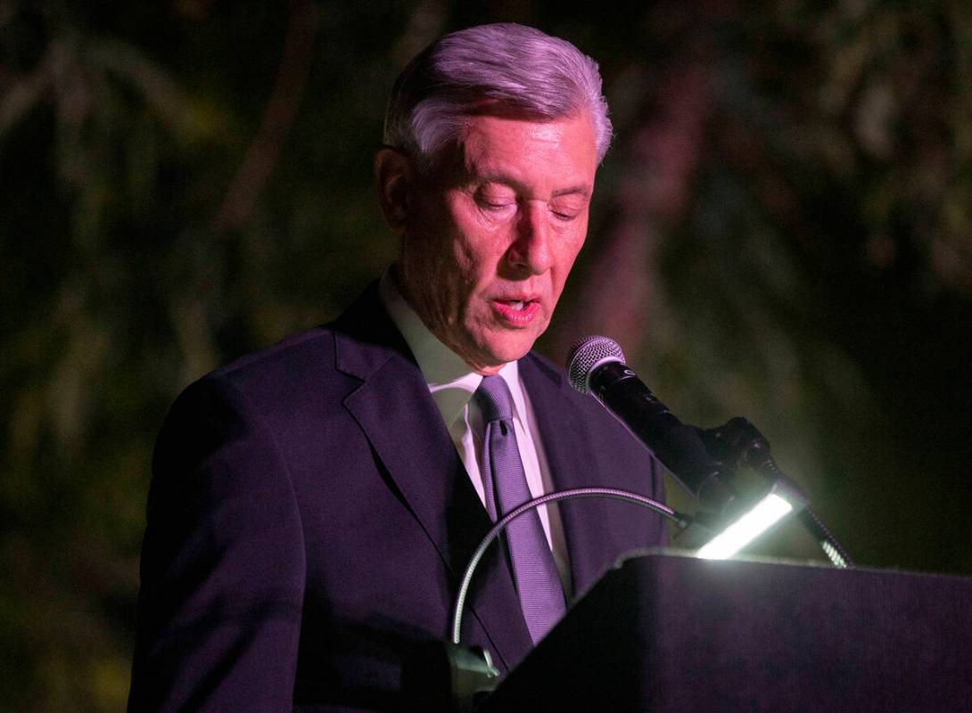 City of Las Vegas Communications Director David Riggleman reads the names of the victims from t ...