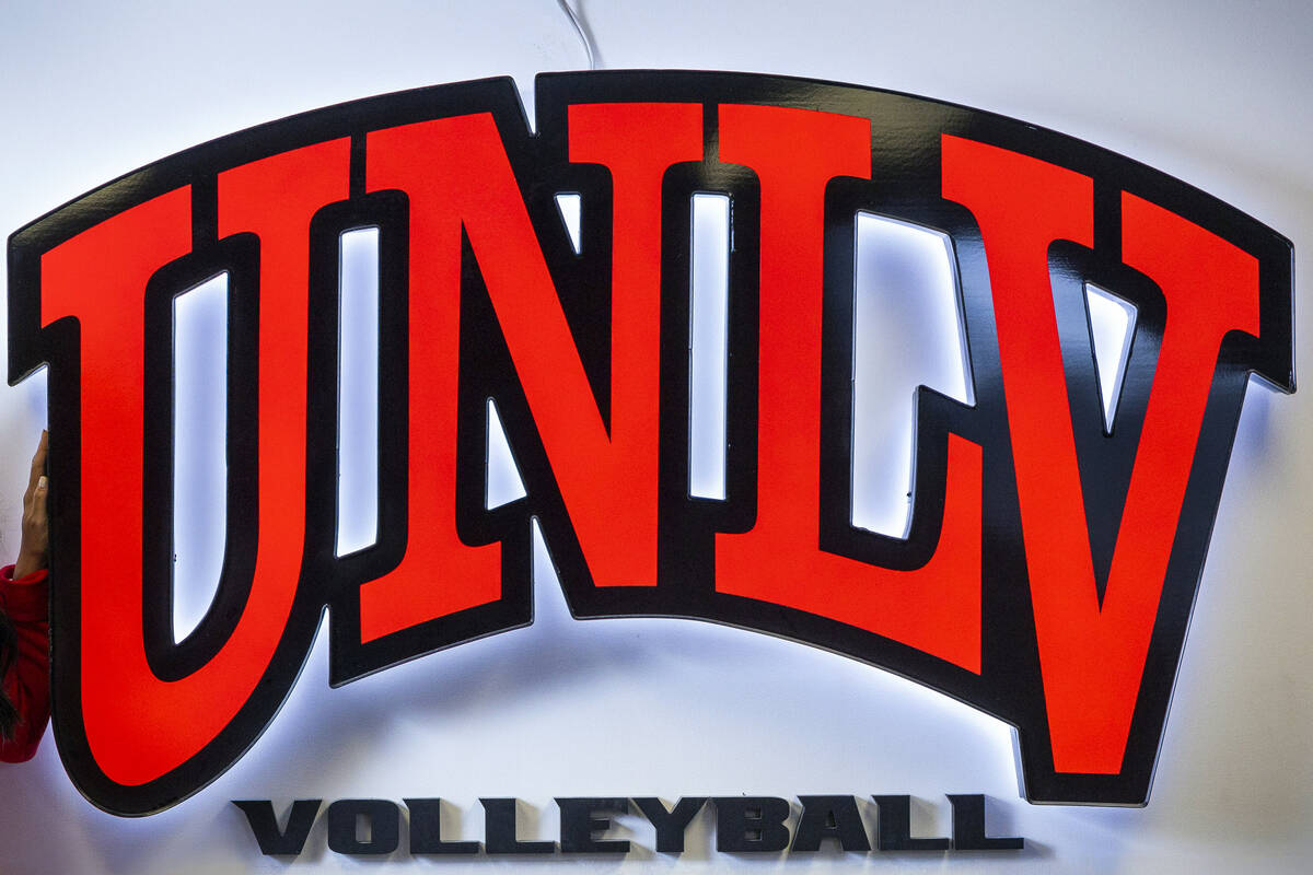 The UNLV volleyball logo is seen on Friday, May 5, 2023, in Las Vegas. (L.E. Baskow/Las Vegas R ...