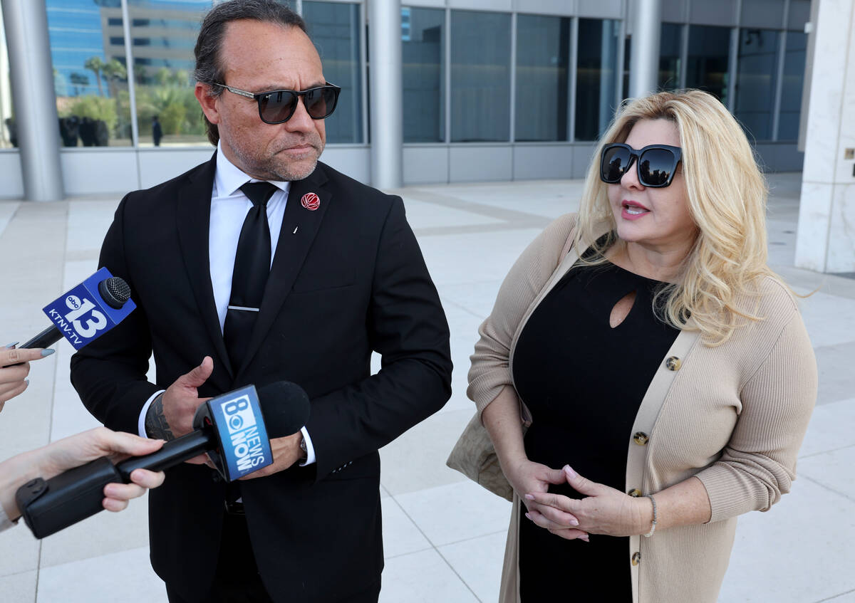 Former Las Vegas City Councilwoman Michele Fiore and her attorney Michael Sanft talk to the new ...