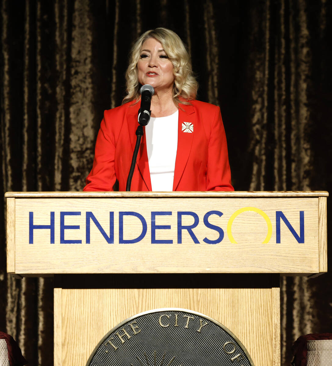 Henderson Mayor Michelle Romero delivers her State of the City address, on Thursday, Oct. 3, 20 ...