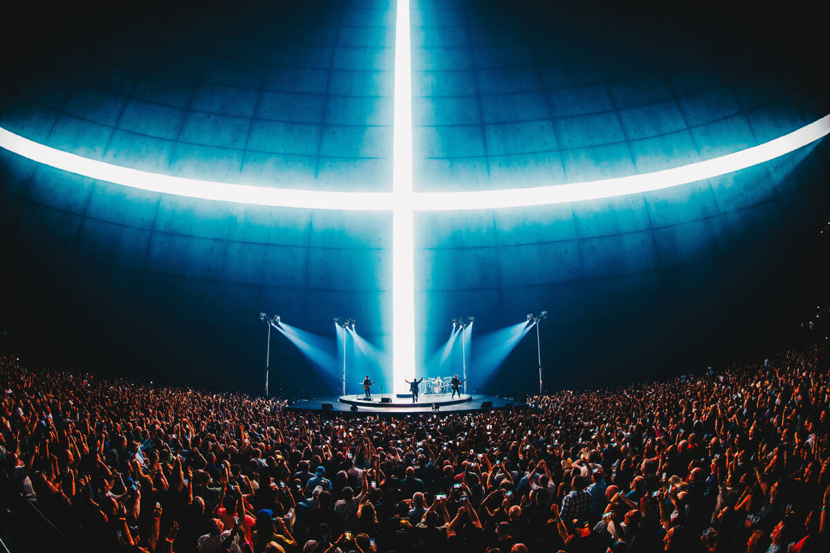 U2 performs on the opening night of the band's Sphere residency on Sept. 9, 2023. (Rich Fury)