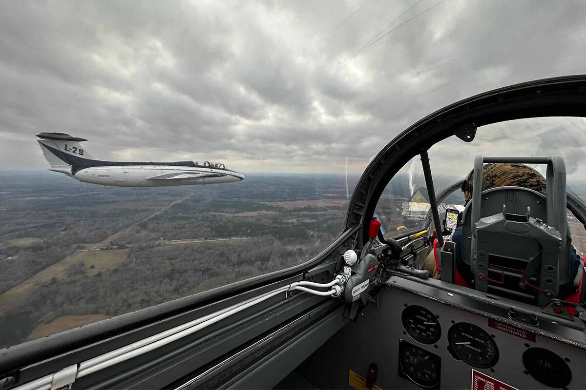 The interior of the cockpit of an L-29 training jet being acquired by the developers of the Las ...