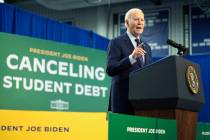 FILE - President Joe Biden speaks about student loan debt, April 8, 2024, in Madison, Wis. (AP ...