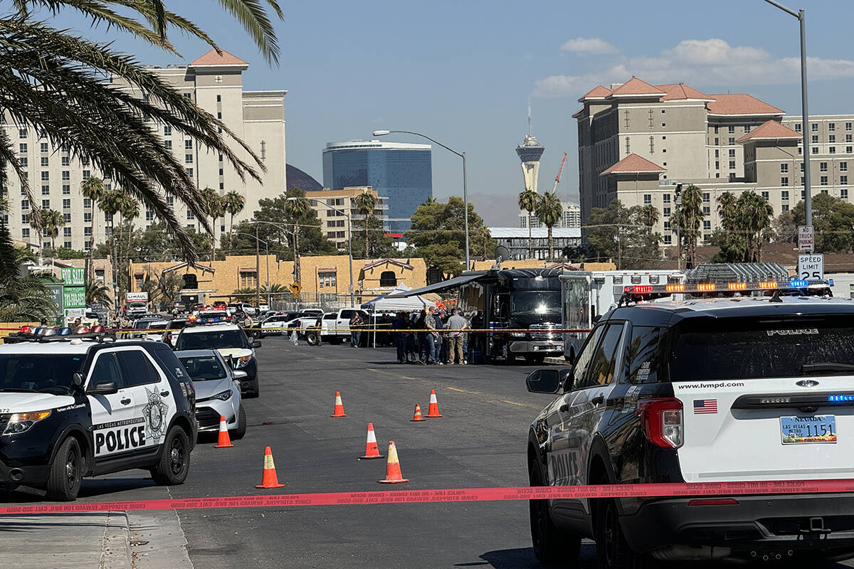 Police investigate an officer-involved shooting near the 200 block of East Tropicana Avenue on ...