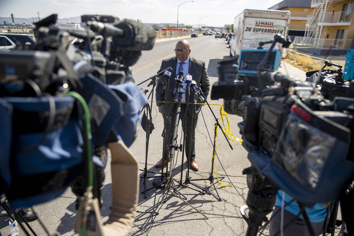 Las Vegas Metropolitan Police Captain Kurt McKenzie speaks during a press briefing about an off ...