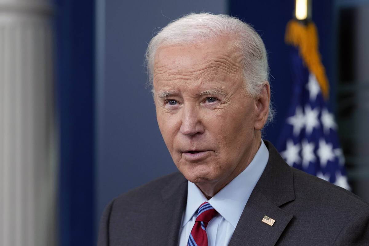 President Joe Biden speaks to the media in the White House press room, Friday, Oct. 4, 2024, in ...