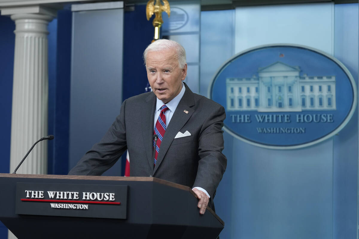 President Joe Biden speaks during a surprise appearance to take questions during the daily brie ...