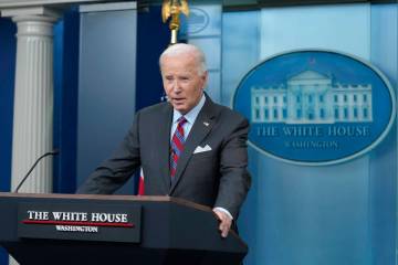 President Joe Biden speaks during a surprise appearance to take questions during the daily brie ...