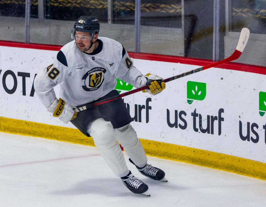 Golden Knights center Tomas Hertl (48) looks up the ice during training camp at City National A ...