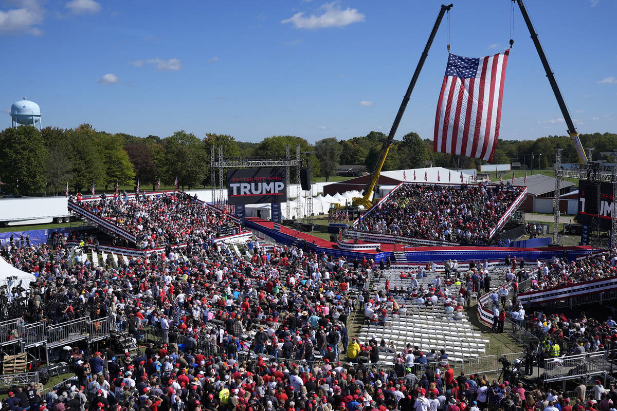 Supporters arrive before Republican presidential nominee former President Donald Trump speaks a ...