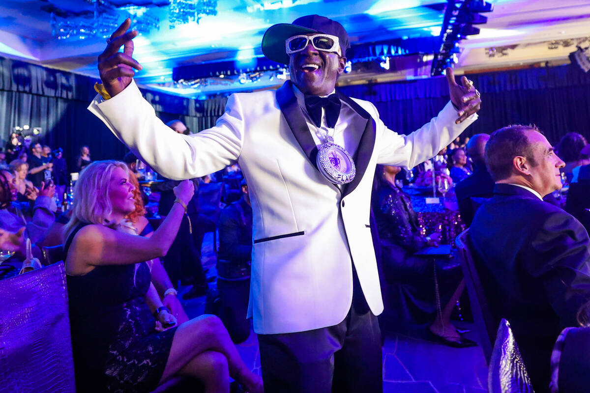 Flavor Flav dances during the Paid in Full Foundation’s Hip Hop Grandmaster Awards cerem ...