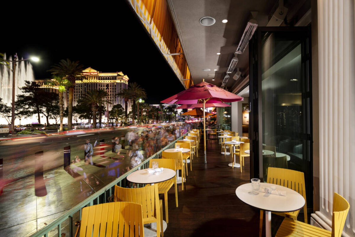 The street-side terrace at Alexxa's in Paris Las Vegas on the Strip. The restaurant is one of 1 ...