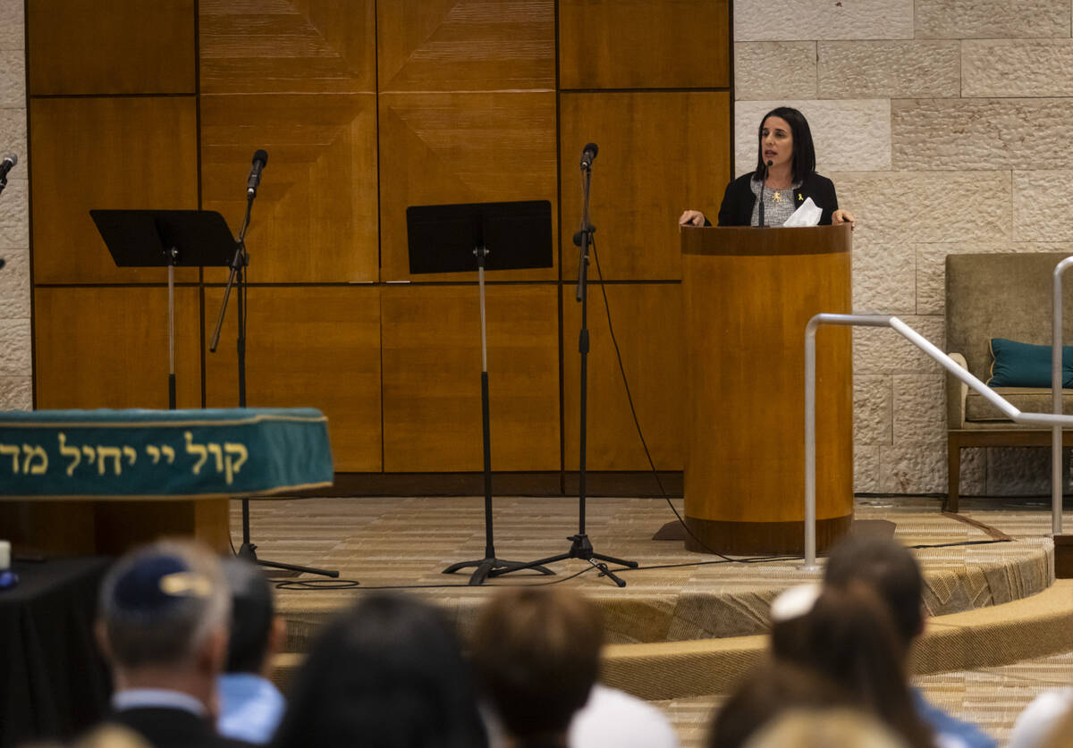 Stefanie Tuzman, president and CEO of Jewish Nevada, during a ceremony at Midbar Kodesh Temple ...