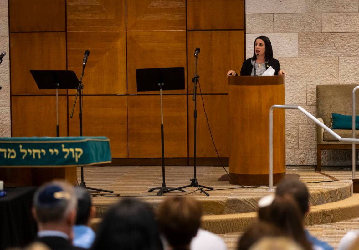 Stefanie Tuzman, president and CEO of Jewish Nevada, during a ceremony at Midbar Kodesh Temple ...