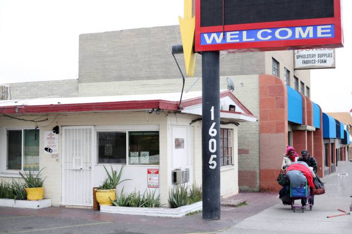 FILE - Economy Motel is pictured at 1605 Fremont St., in Las Vegas on Monday, Dec. 23, 2019. (E ...