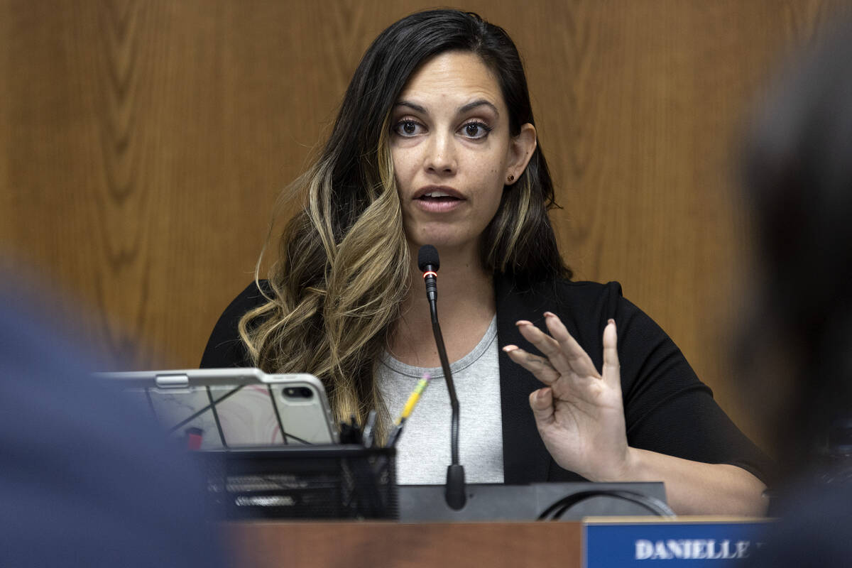 Danielle Ford during a Clark County School District Board of Trustees meeting at the Edward A. ...