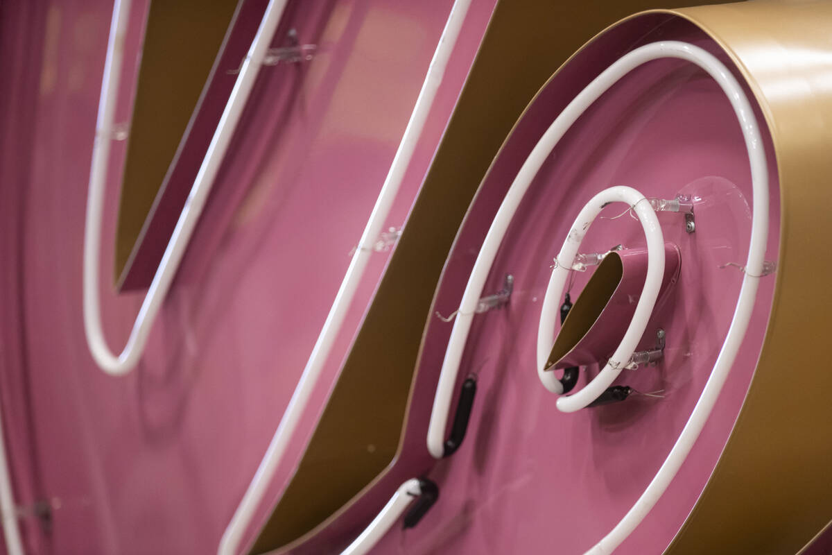 A close-up look at the neon tubes of the “Debbie” sign under renovation on Sept. 11 at YESC ...