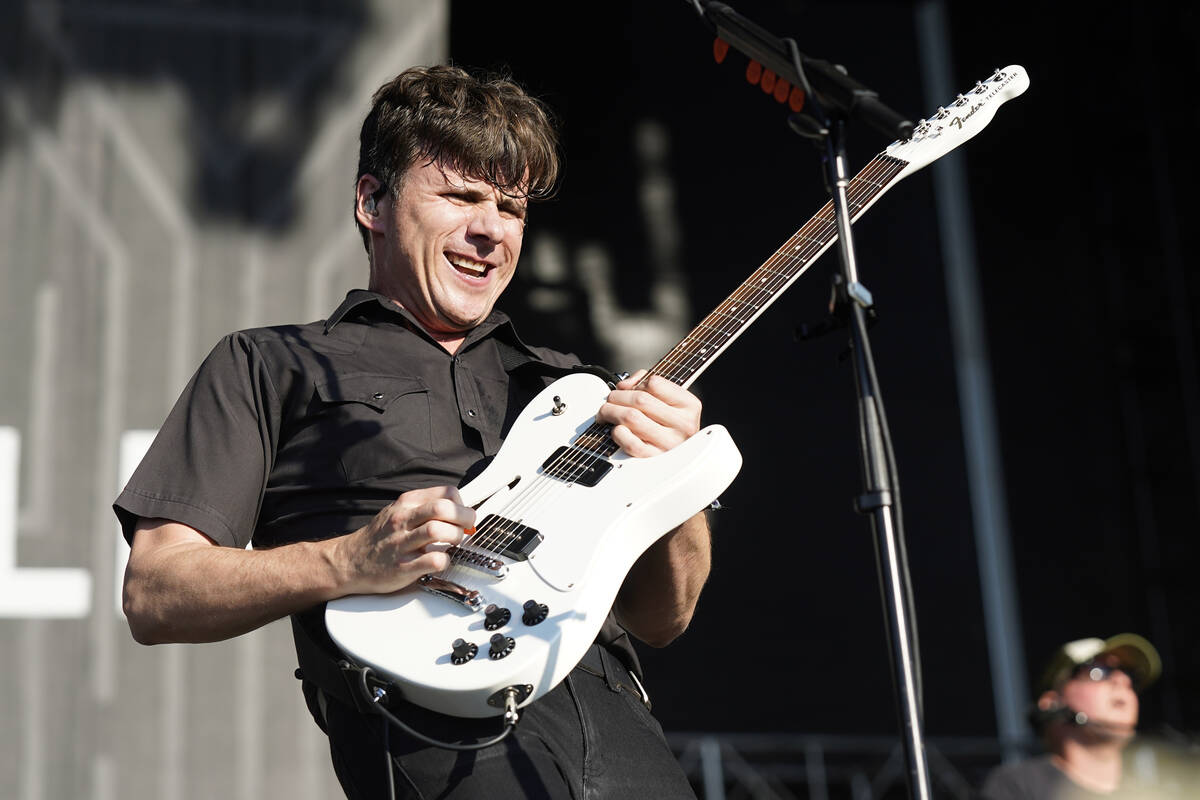 Jim Adkins, of Jimmy Eat World, performs on day three of Riot Fest on Sunday, Sept. 18, 2022, a ...