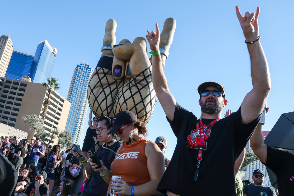 Fans cheer on Relient K at the When We Were Young 2023 music festival on Saturday, Oct. 21, 202 ...