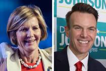 U.S. Rep. Susie Lee, D-Nev., left, will face GOP nominee Drew Johnson for to right to represent ...