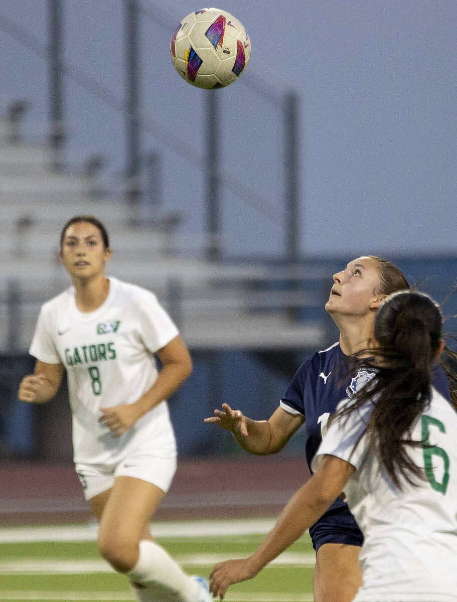 Centennial midfielder Julianne Donnelly (16) looks to receive the ball during the high school s ...