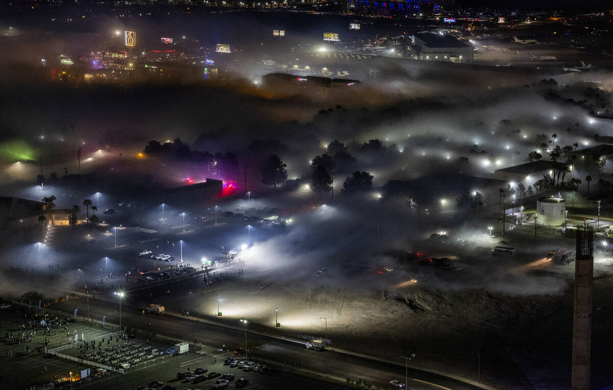 Dust from the Tropicana spreads after being imploded early in the morning while viewed from the ...