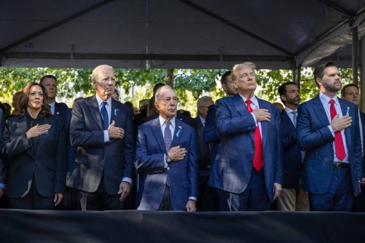 From left, Democratic presidential nominee Vice President Kamala Harris, President Joe Biden, f ...