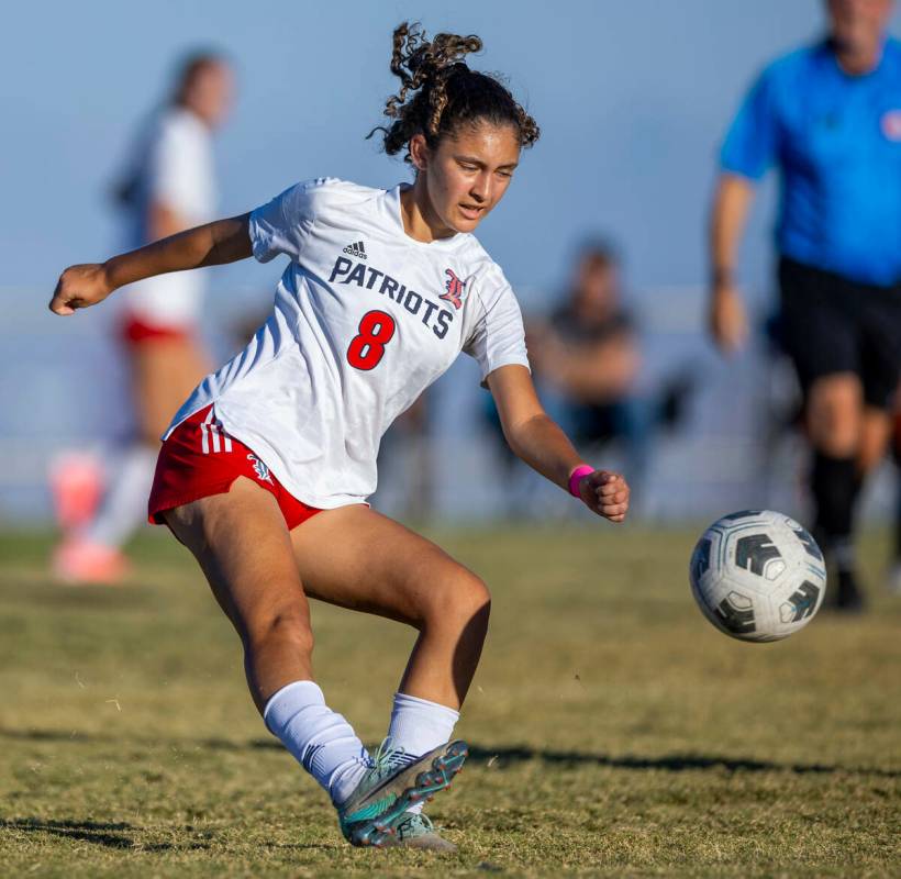 Liberty midfielder Amira Walker (8) takes a shot on the Palo Verde goal during the first half o ...