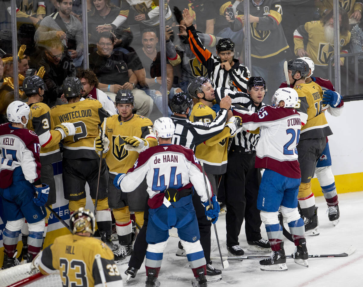 Tensions begin to rise after Colorado Avalanche’s Miles Wood is penalized for boarding a ...