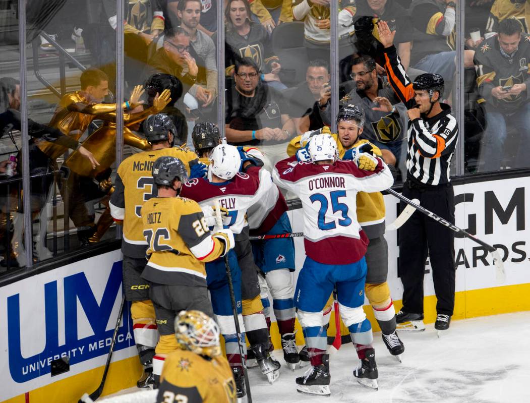 Tensions begin to rise after Colorado Avalanche’s Miles Wood is penalized for boarding a ...