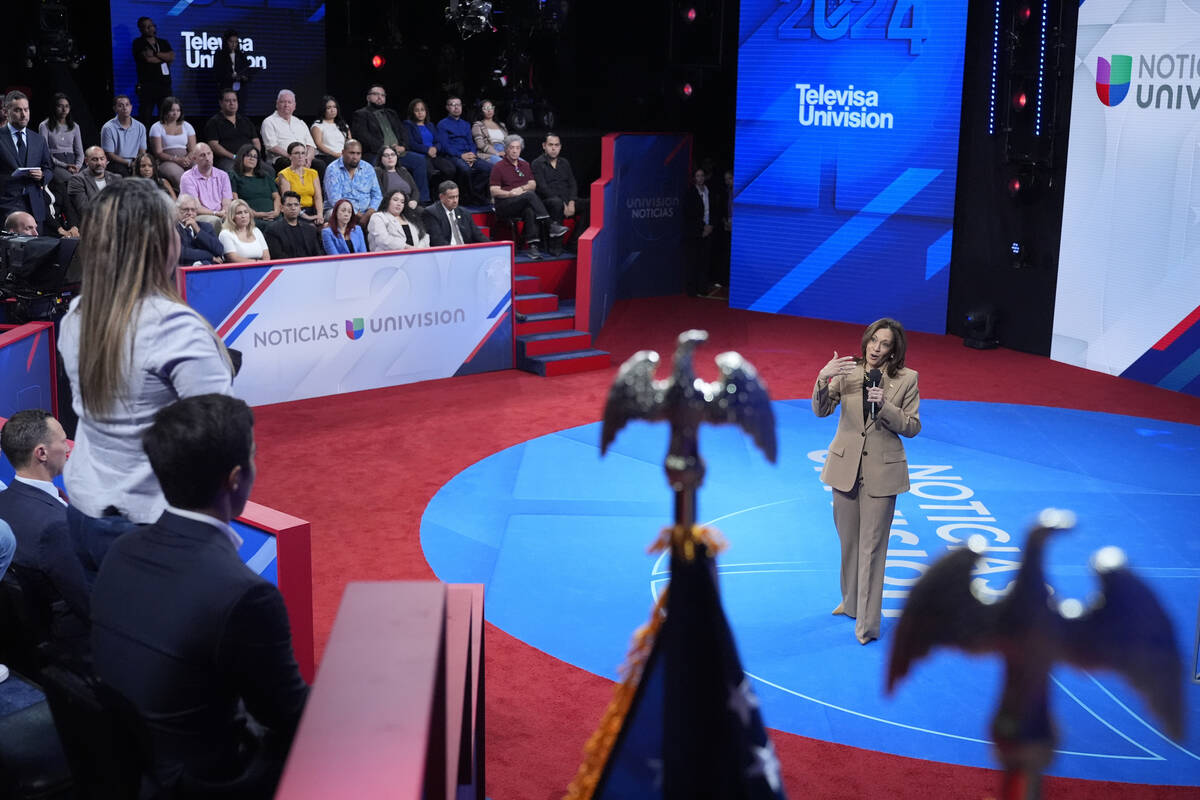 Democratic presidential nominee Vice President Kamala Harris speaks during a Town Hall event ho ...