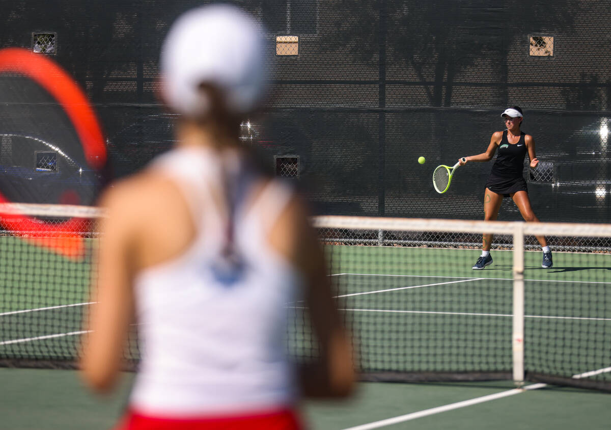 Palo Verde High School’s Layla Zamani serves the ball against against Coronado High Scho ...