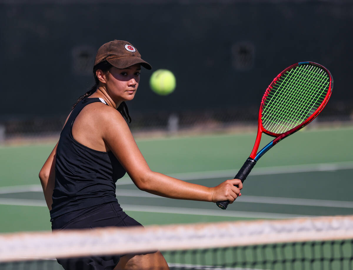 Palo Verde High School’s Elizabeth Gong returns the ball against against Coronado High S ...