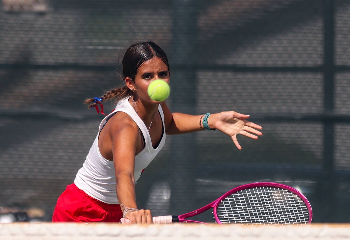 Coronado High School’s Erika Gallegos looks to return the ball during a match against Pa ...