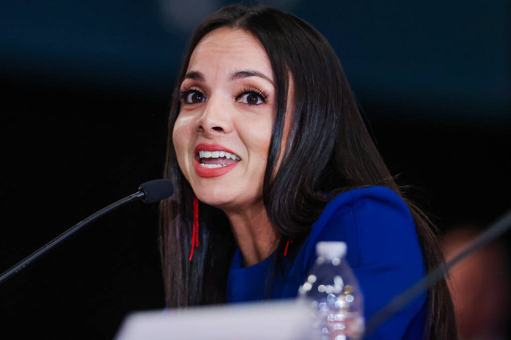 Iris Ramos Jones speaks during a Building America’s Future roundtable event featuring Re ...