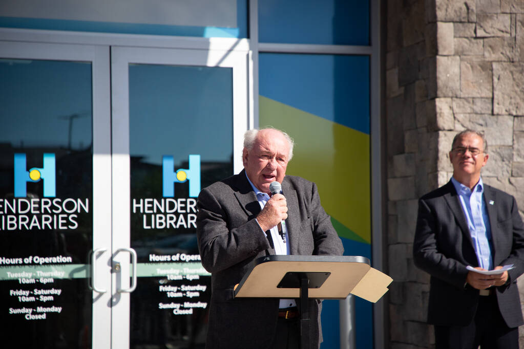 Councilman Dan Shaw speaks at the new West Henderson Library branch on Tuesday, Sept. 20, 2022, ...