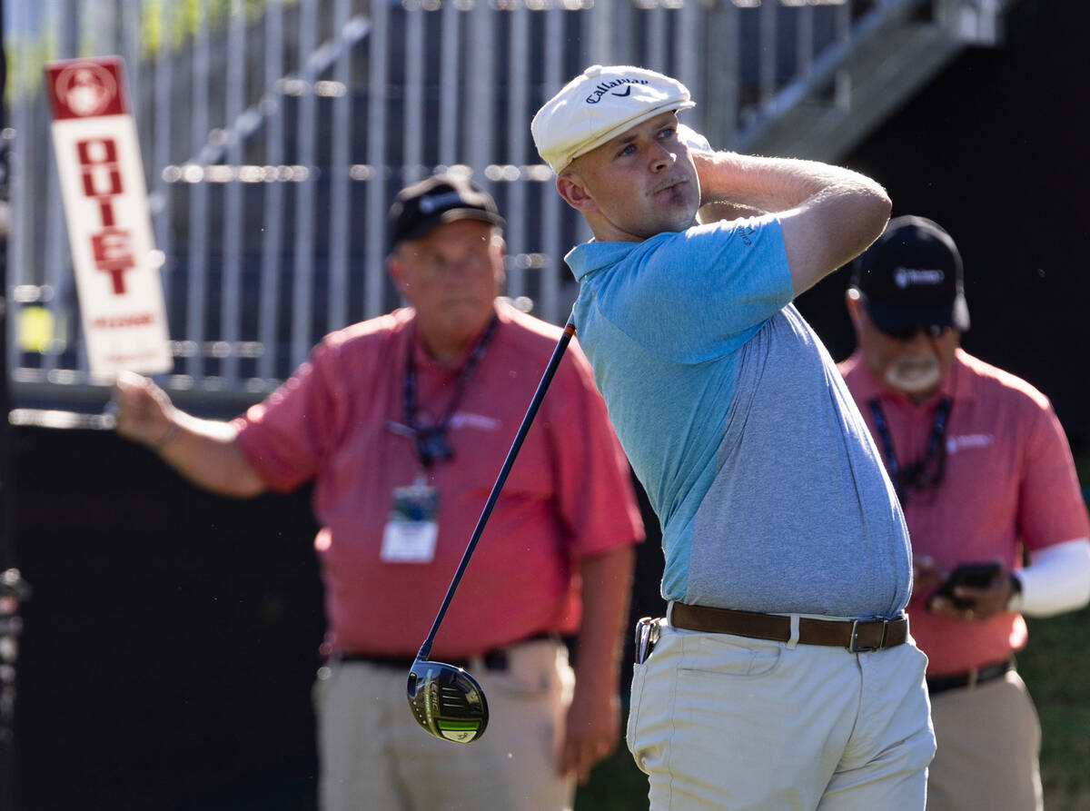 Harry Hall watches his drive from the tenth during the first round of the Shriners Children's O ...