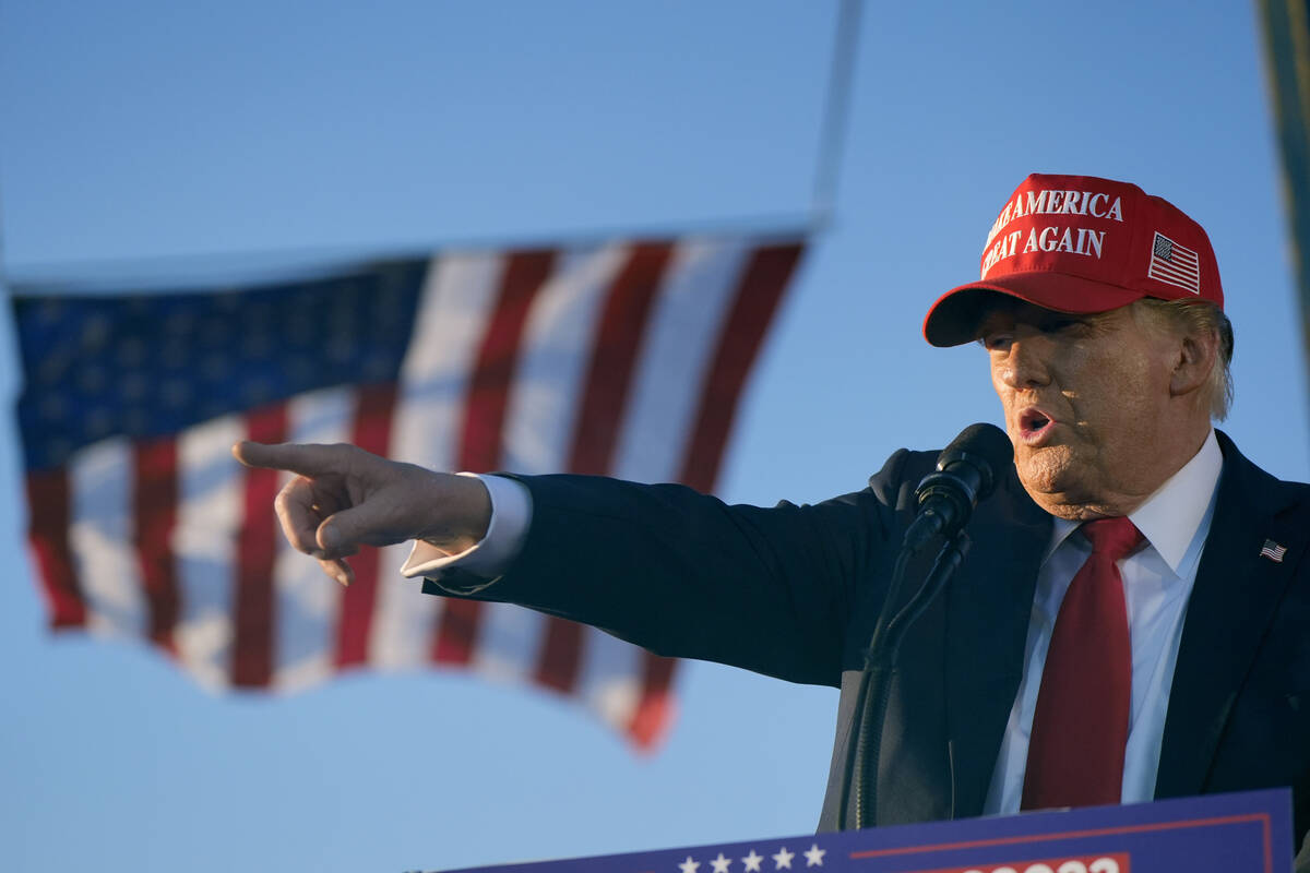 Republican presidential nominee former President Donald Trump speaks at a campaign rally at the ...