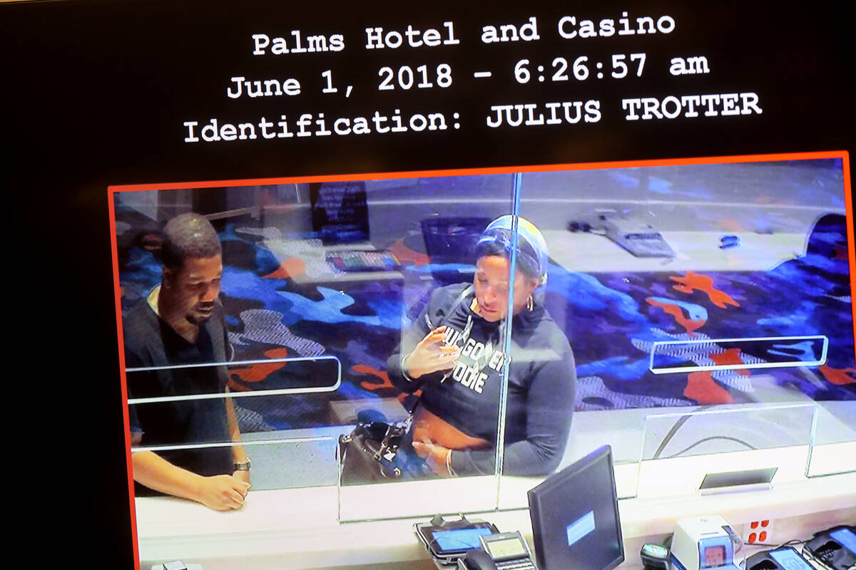 A surveillance photo of Julius Trotter and his girlfriend Itaska Dean checking into the Palms i ...