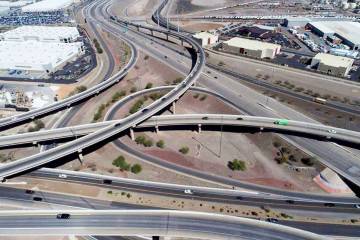 An aerial photo of the Henderson Spaghetti Bowl taken April 2, 2019. (NDOT)