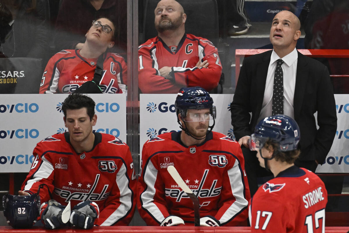 Washington Capitals head coach Spencer Carbery looks on during the third period of an NHL hocke ...