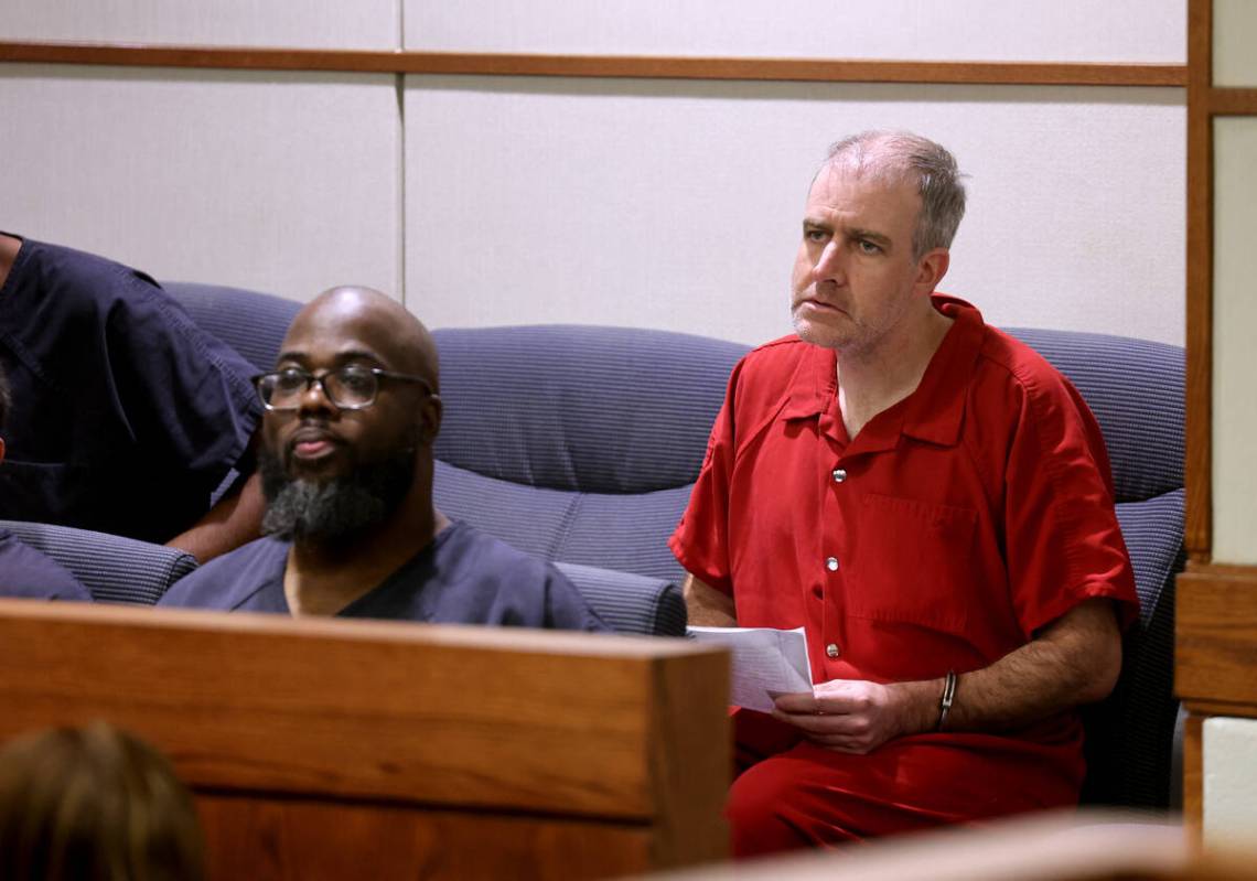 Karl Groschen, 41, right, charged with two counts of open murder in the shooting deaths of his ...