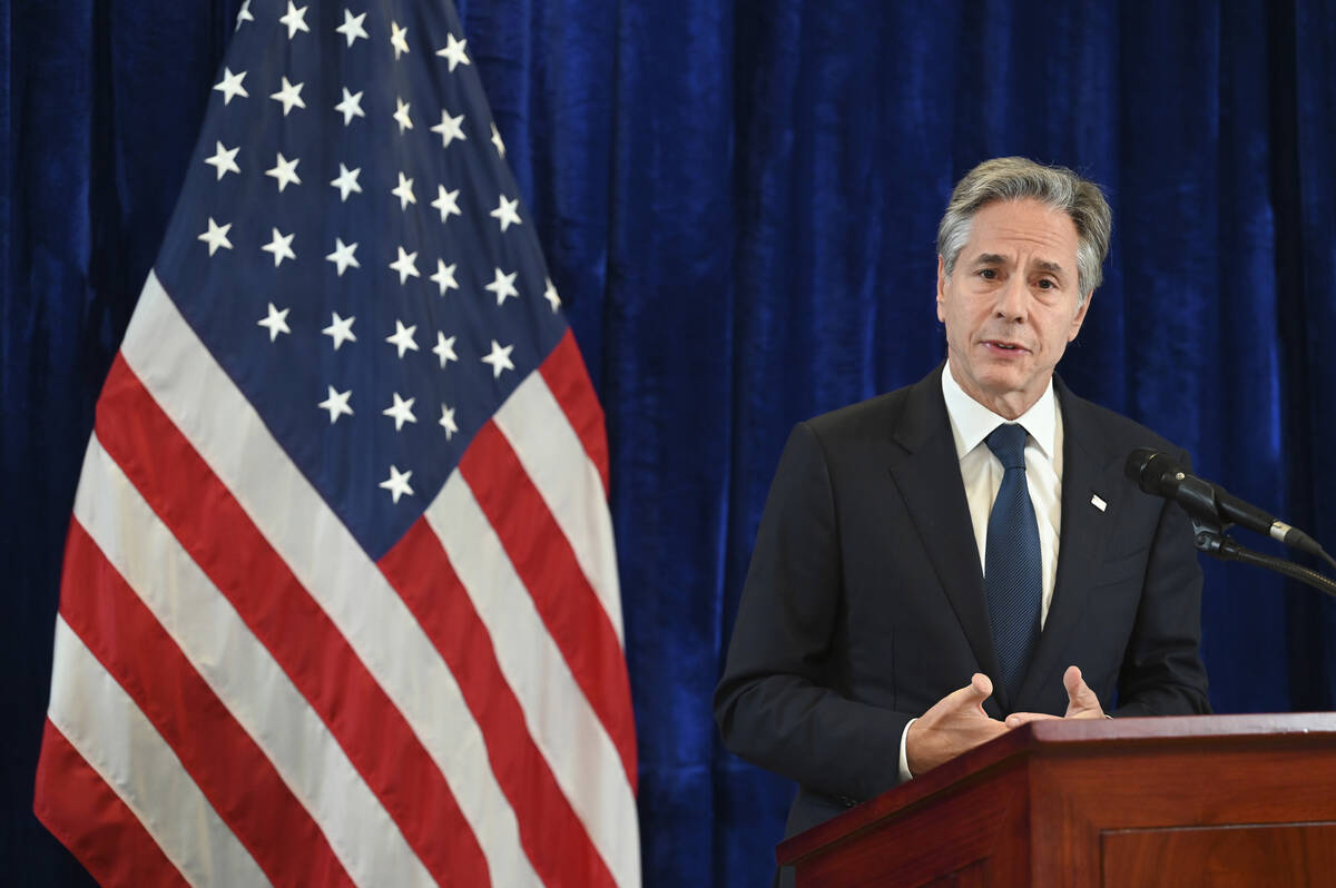 U.S. Secretary of State Antony Blinken speaks at a news conference during the Association of So ...