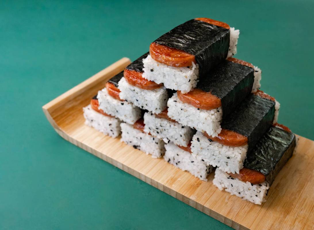 A Spam musubi tower from Mo' Bettahs, the Hawaiian restaurant chain. (Mo' Bettahs)